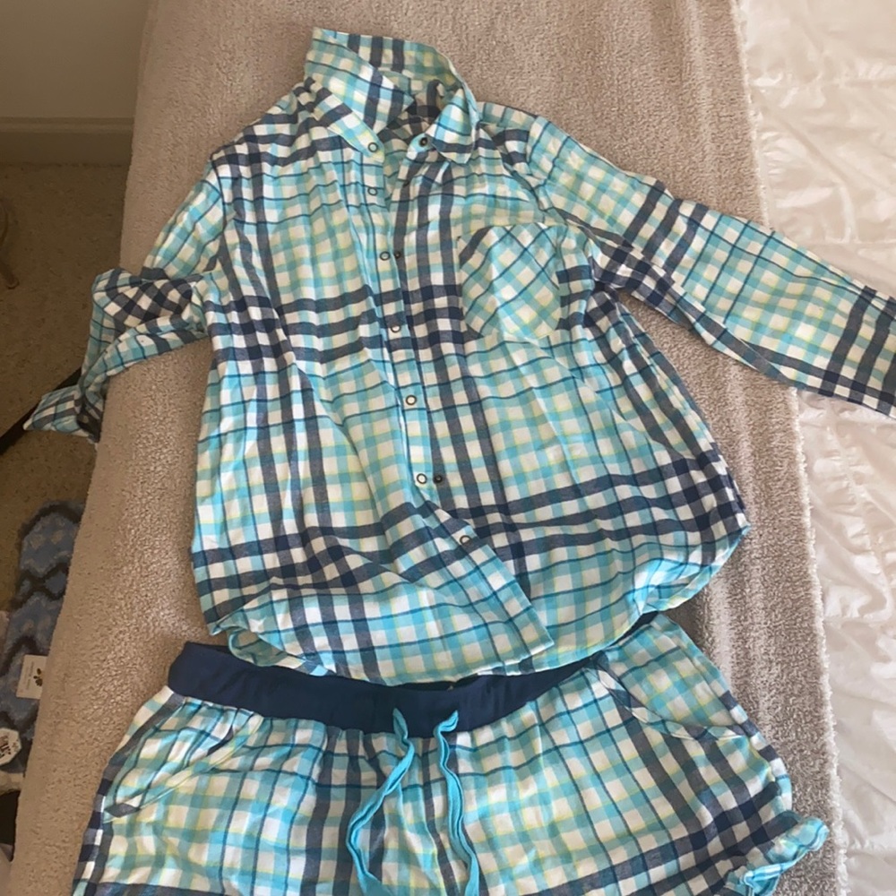 Blue plaid winter pajama set